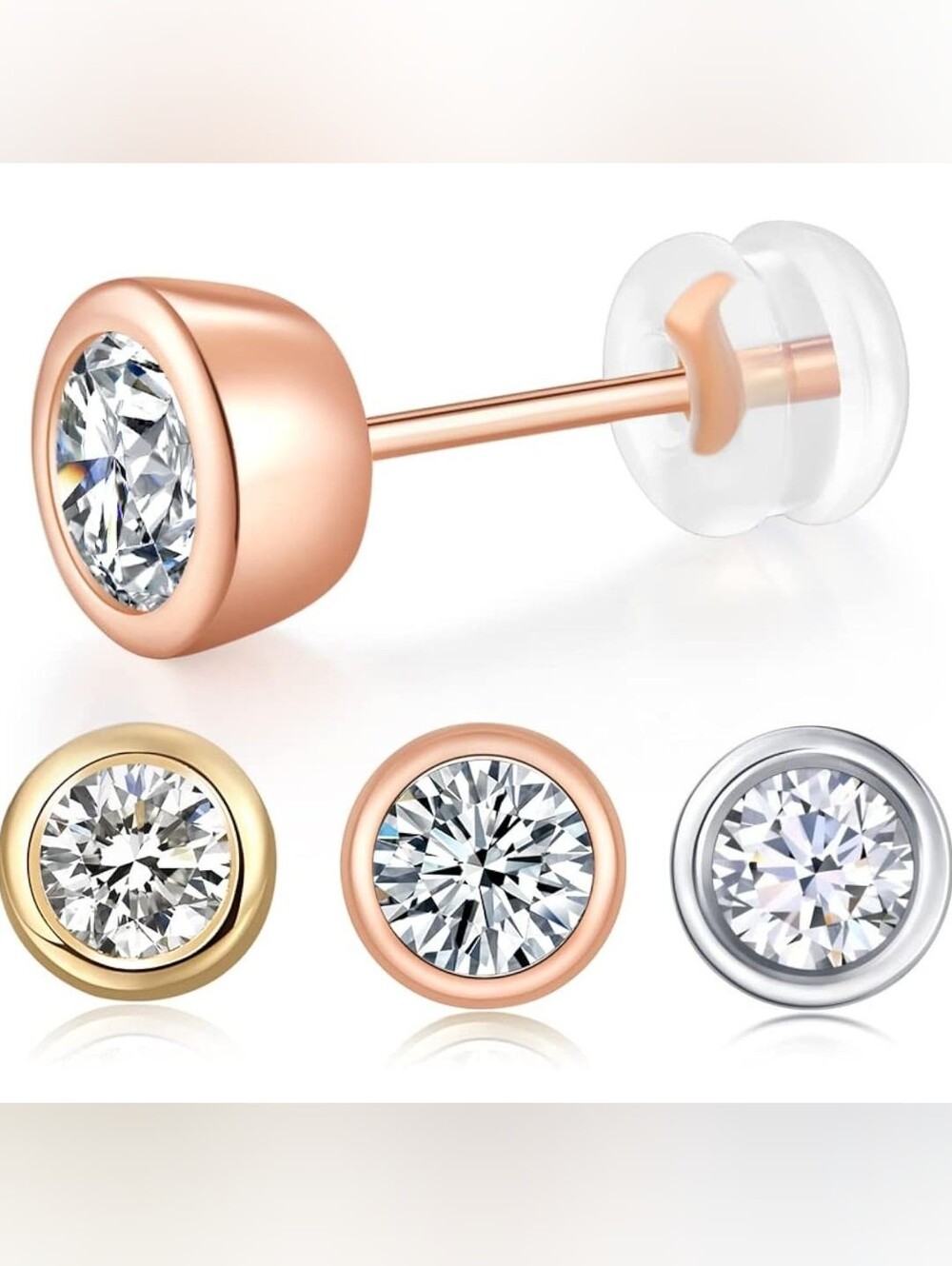 925 Sterling Silver Bezel Set Round Stud Moissanite Earrings